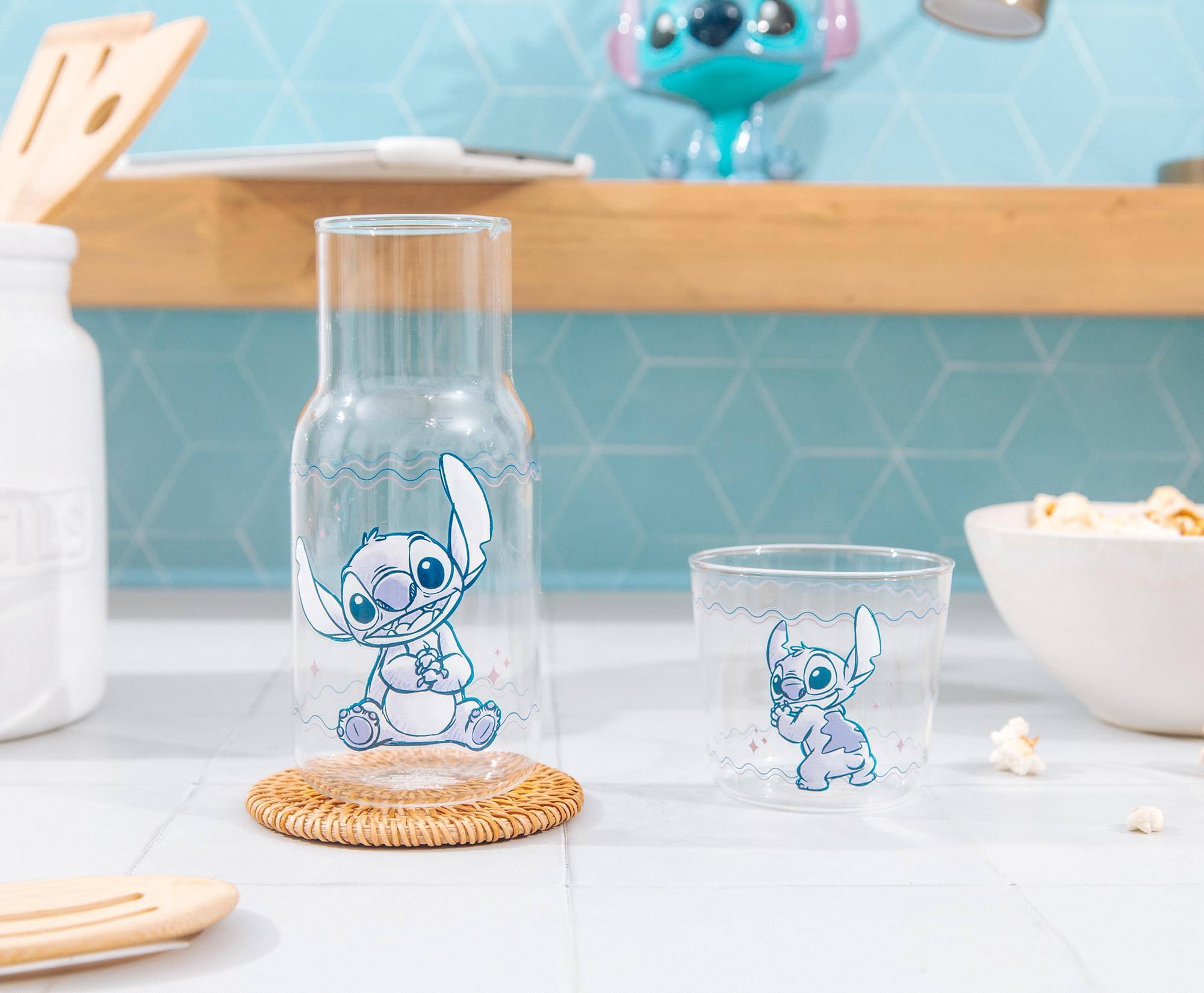 Alt View 3. Silver Buffalo - Disney Lilo & Stitch 18-Ounce Glass Pitcher and 8-Ounce Cup - Clear.
