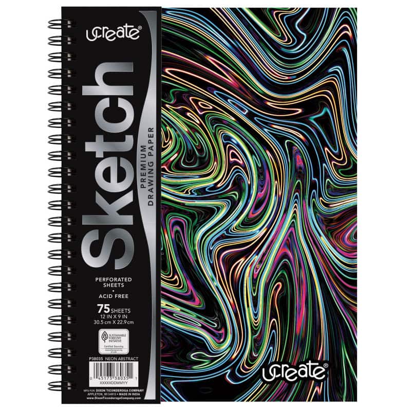 "uCreate - Fashion Poly Sketch Book, 9"" x 12"", 75 Sheets, Neon Abstract Design" price history on PriceWatchPro