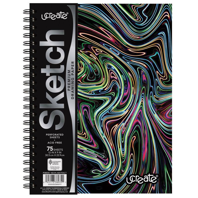 uCreate - Fashion Poly Sketch Book, 9" x 12", 75 Sheets, Neon Abstract Design