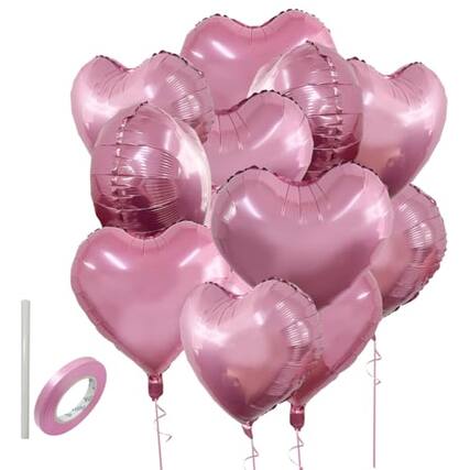 Front. ESBANY - 12 Pcs Party Heart Balloons,18 Inch Love Birthday Foil Balloons Decorations for Wedding Valentine’s Anniversary Wedding - Pink.