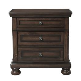 FurniFact - Wooden Nightstand with USB, Cherry Veneer, and Dark Metal Finish Knobs - Cherry Brown
