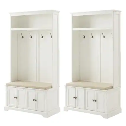 Front. Crosley Furniture - Holbrook Hall Tree - Distressed White.