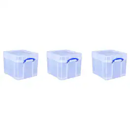 Really Useful Box - 35 Liters Transparent Storage Container with Snap Lid, 3 Pack - Clear