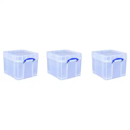 Front. Really Useful Box - Really Useful Box 35 Liters Transparent Storage Container with Snap Lid, 3 Pack - Clear.