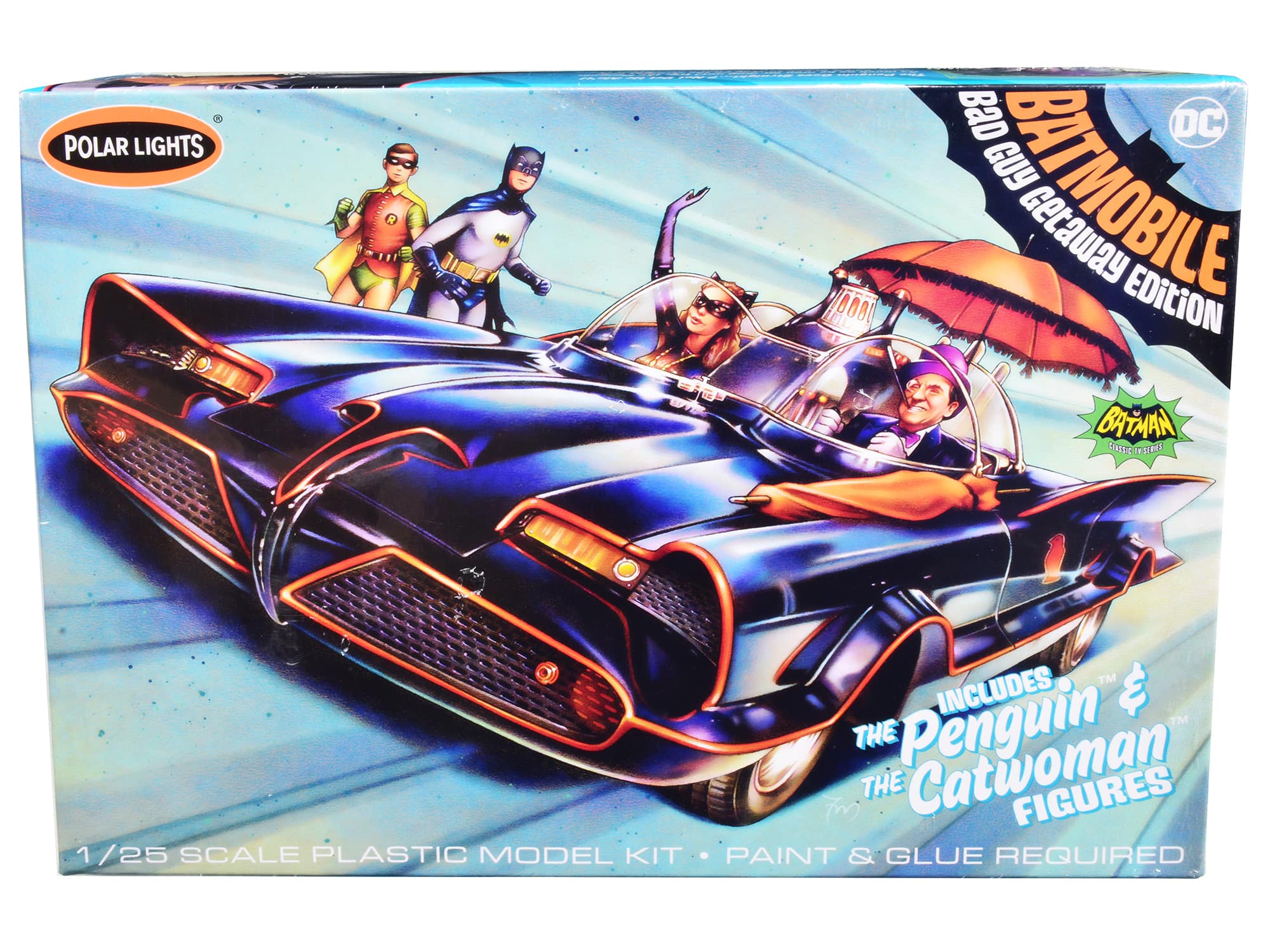 Polar Lights - Skill 2 Model Kit 1966 Batmobile Bad Guy Getaway Edition with Penguin & Catwoman Figures Batman TV Series 1/25 - Multicolor