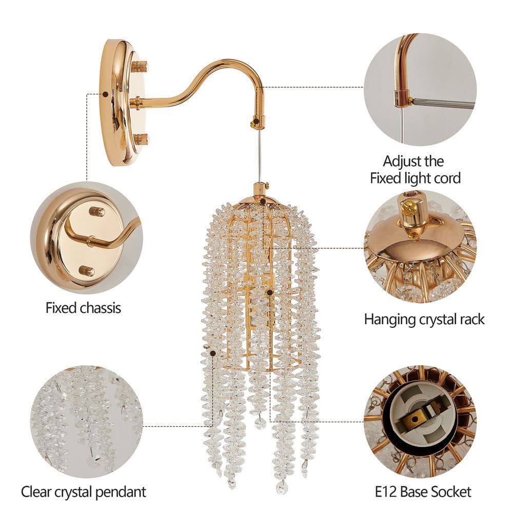 - Fixed chassis
- Clear crystal pendant
- Hanging crystal rack
- Adjust the fixed light cord
- E12 Base Socket