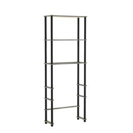 FurniFact - Toilet Space Saver with 3 Shelves in Grey and Black for Bathroom Organization - French Oak Grey/Black