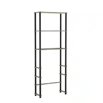 Front. FurniFact - Toilet Space Saver with 3 Shelves in Grey and Black for Bathroom Organization - French Oak Grey/Black.