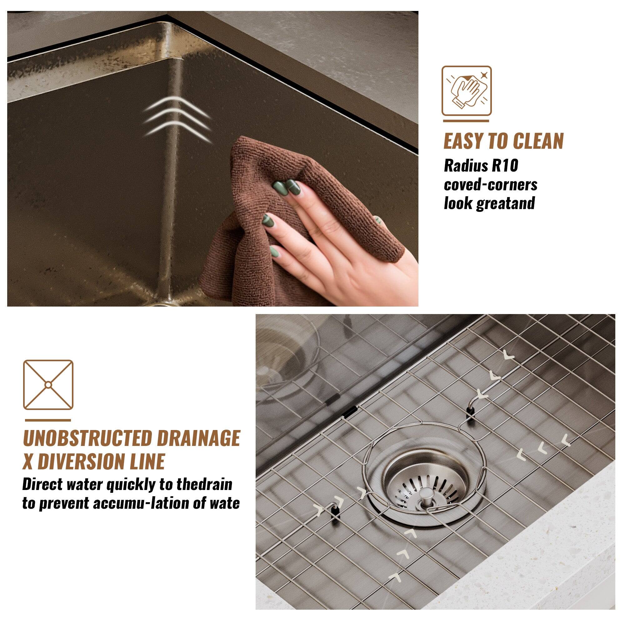 EASY TO CLEAN Radius R10 coved-corners look greatand
UNOBSTRUCTED DRAINAGE X DIVERSION LINE Direct water quickly to thedrain to prevent accumu-lation of wate