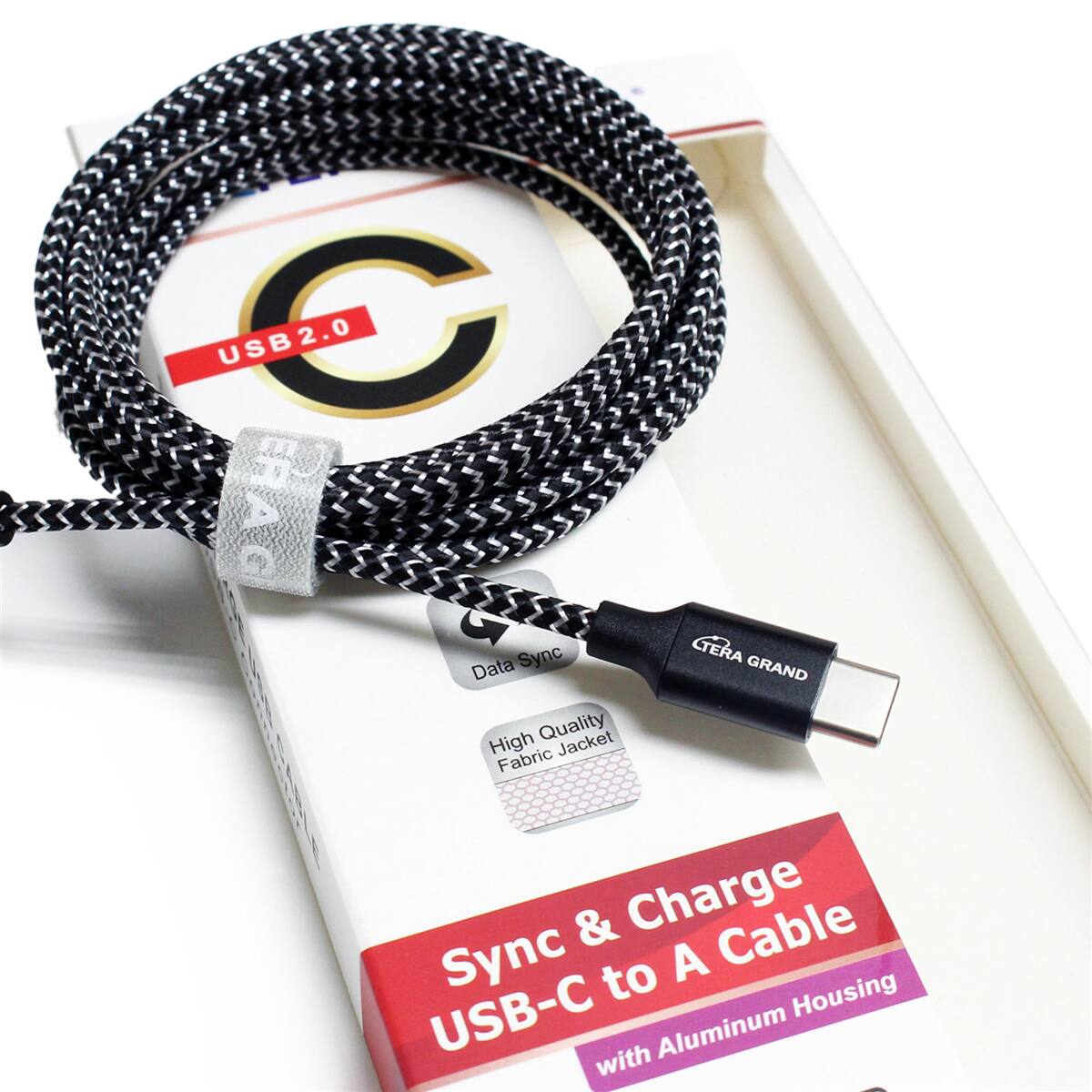 USB 2.0 ERAG Sync CTERA Data GRAND High Quality Jacket Fabric Sync & Charge Cable to A USB-C Housing with Aluminum