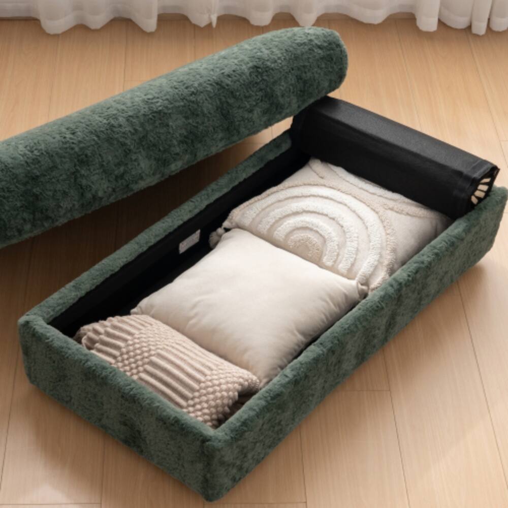 Alt View 7. LUCKY ONE - 42" Oversized Faux Rabbit Fur Single Sofa Armchair w/ Cup Holders Storage Ottoman - Green.