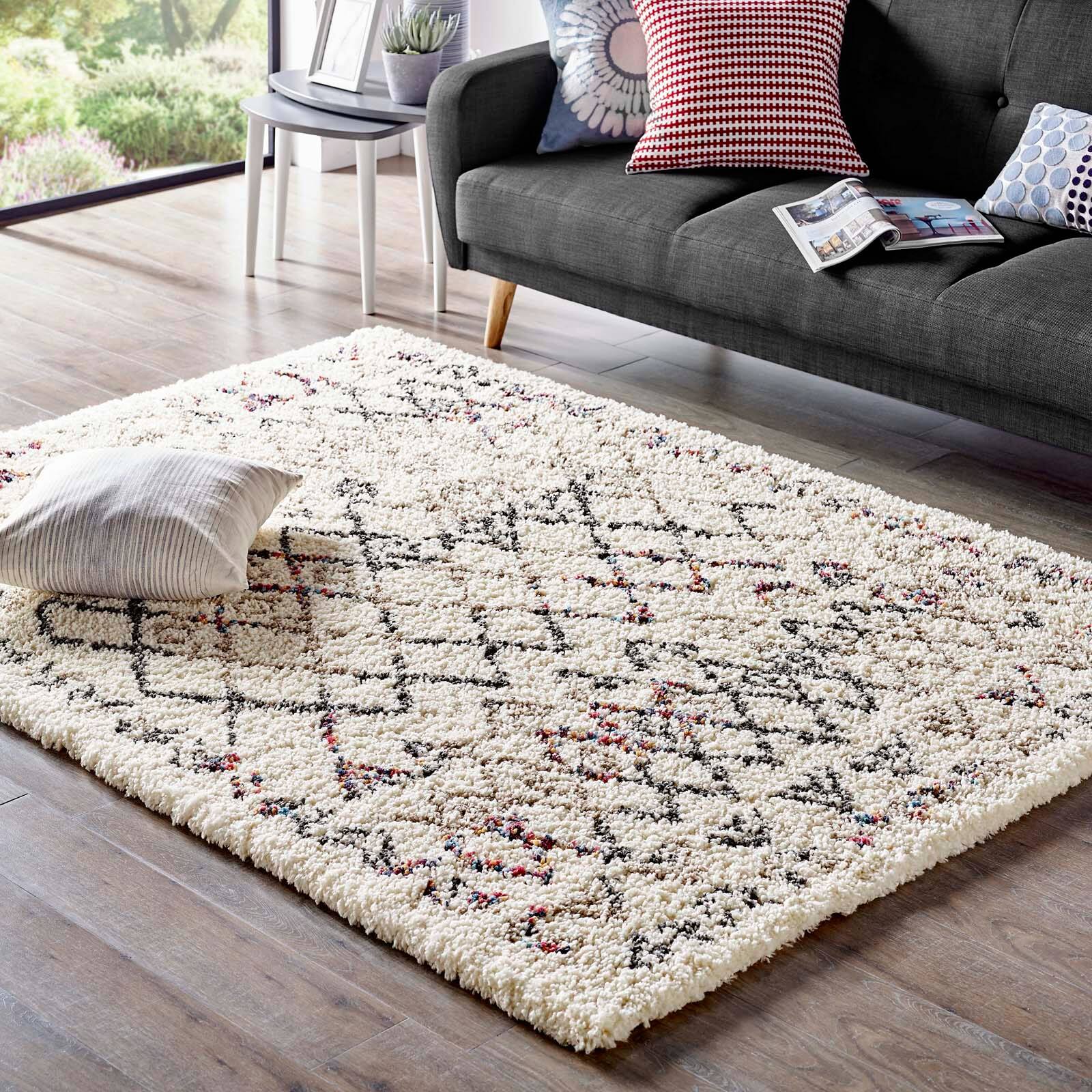 Front. Modway - Skadi Rainbow Diamond Shag Area Rug - Multicolor.
