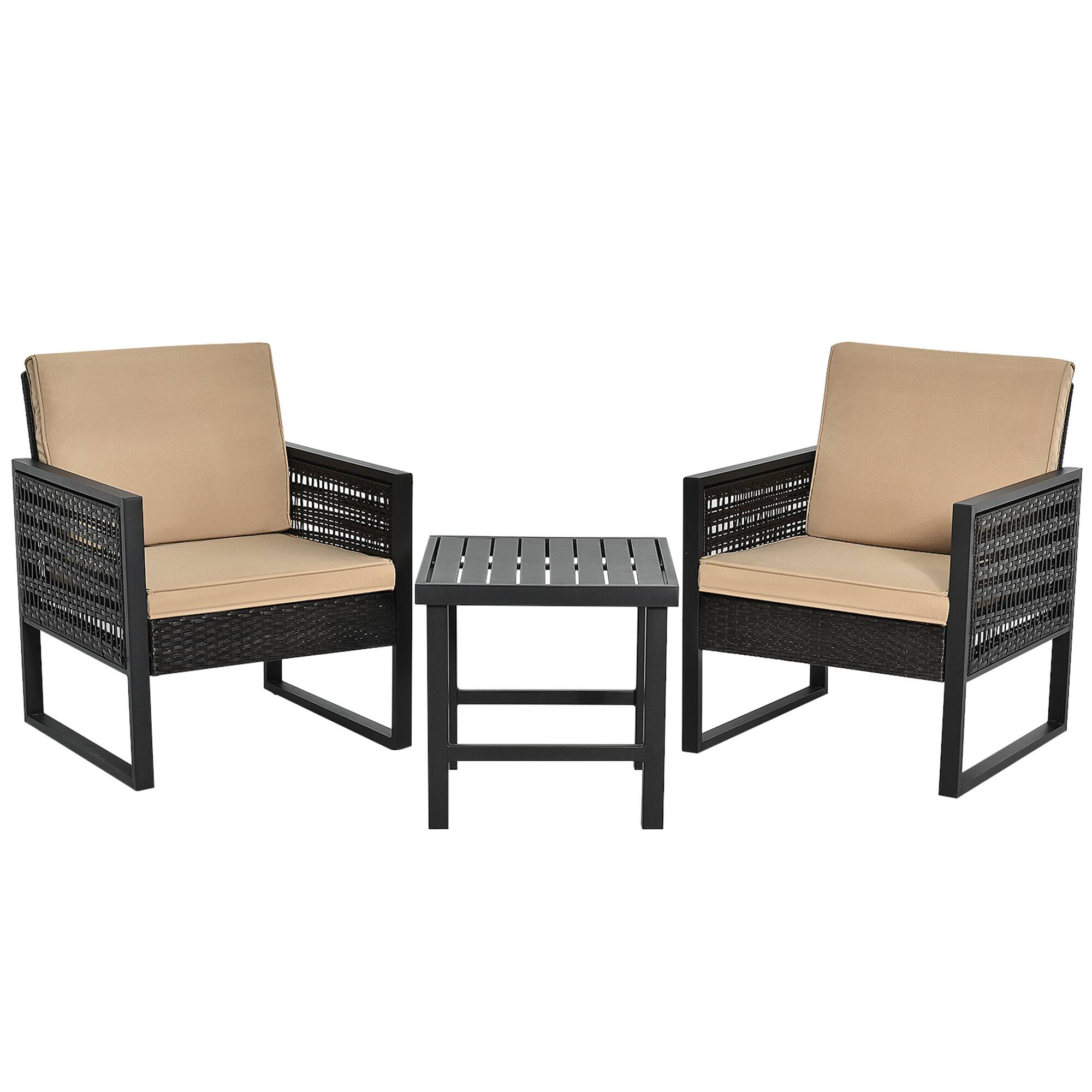 Alt View 4. Gymax - Gymax 3PCS Rattan Outdoor Bistro Set Patio Conversation Furniture Set w/ Cushions - as pic.