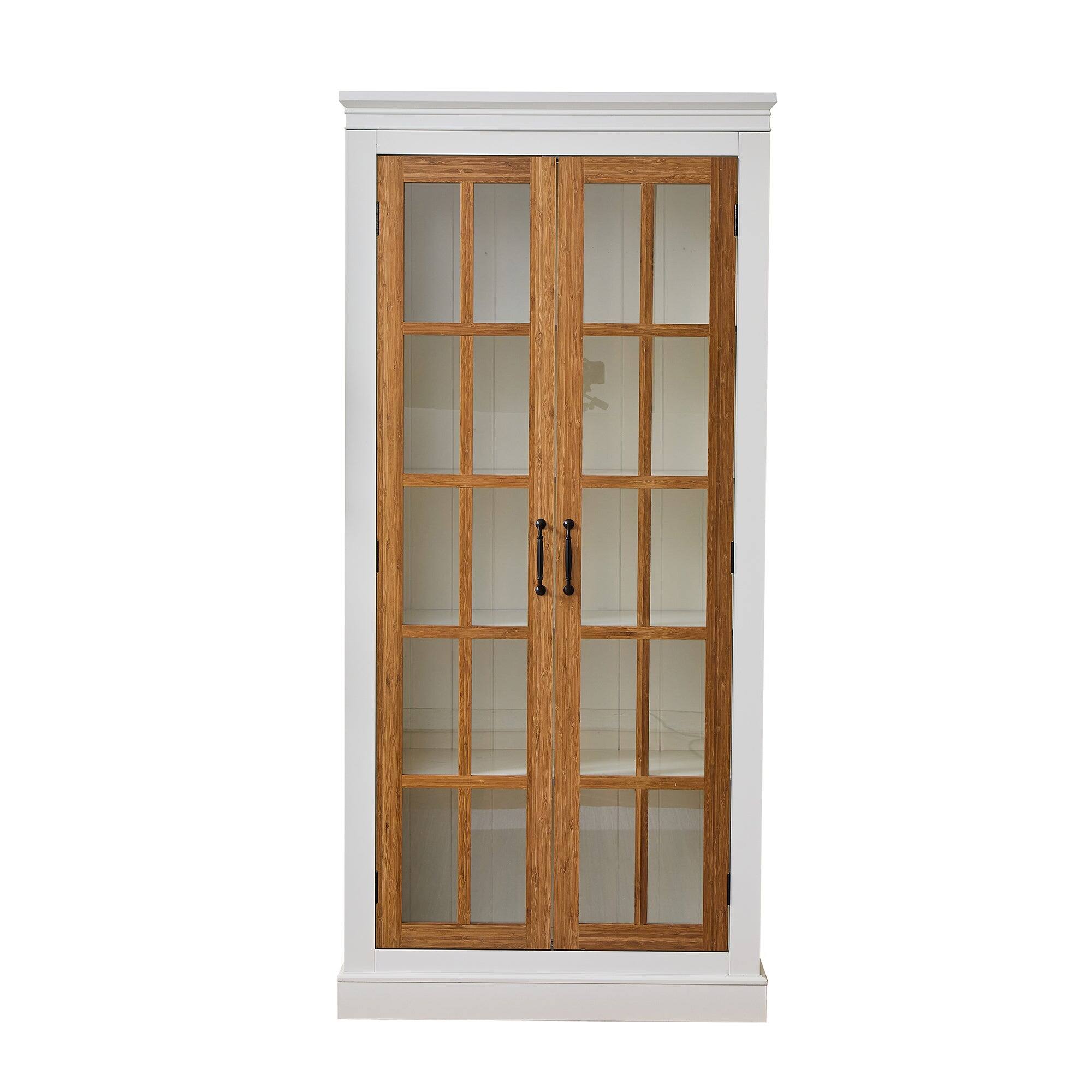 Front. Boyel Living - Seventy One Point Two Inch Freestanding Pantry Cabinet with Glass Doors Farmhouse Display Storage Cabinet - Brown,Cream White.