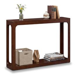 Gymax - 47'' 2-Tier Mid Century Entryway Table w/Storage Shelf Solid Rubber Wood Frame - Brown