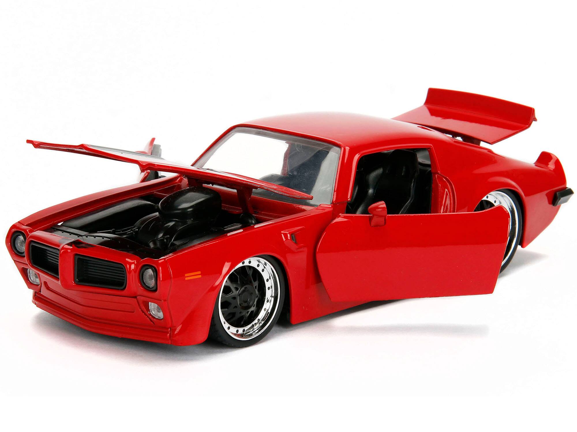 Angle. Jada - 1972 Pontiac Firebird Red with Black Hood Stripe "Bigtime Muscle" Series 1/24 Diecast Model Car by Jada - Red with Black.