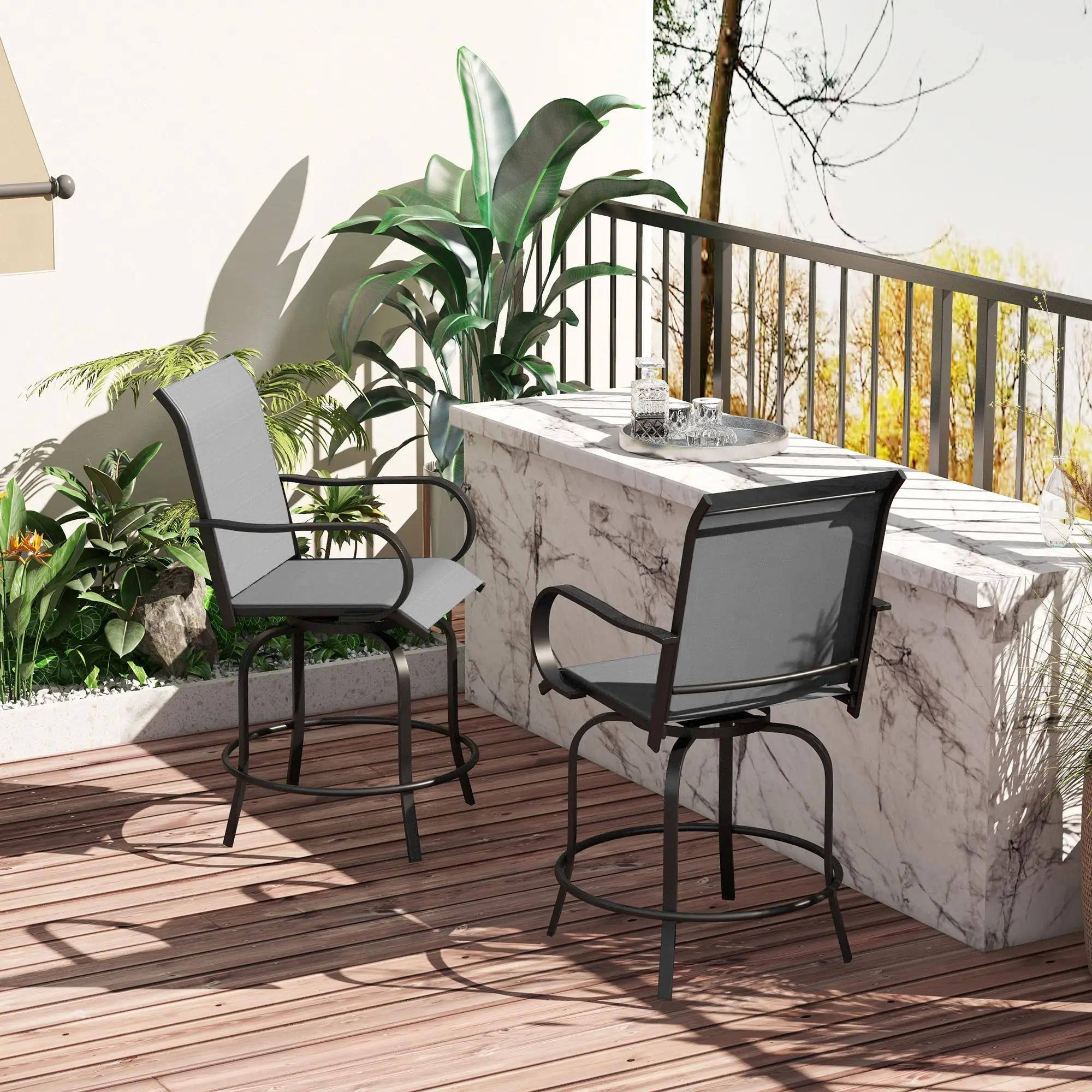 Left. Resenkos - Resenkos Outdoor Bar Stools Set, 360° Swivel Bar Height Chairs, Steel, Mesh Fabric, Gray - Gray.