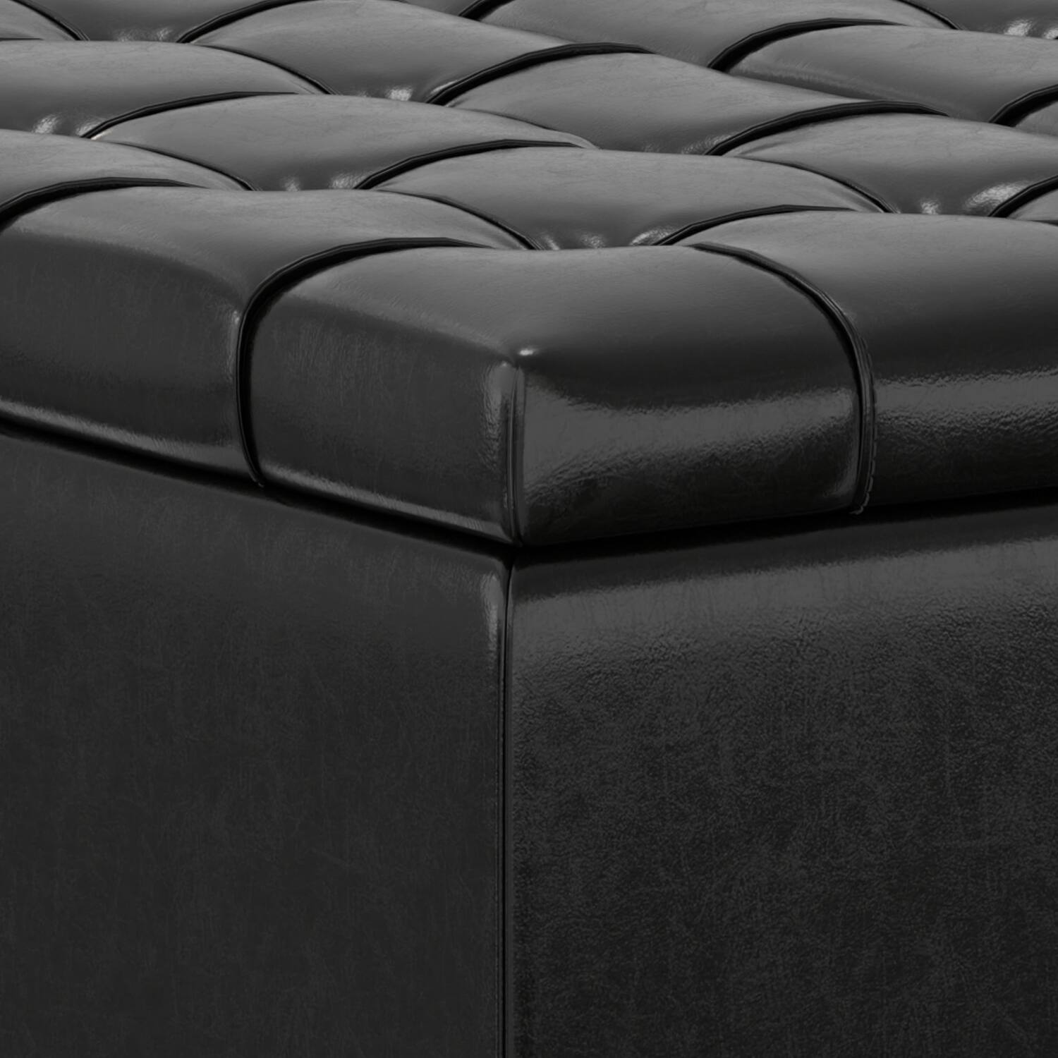 Alt View 8. Simpli Home - Harrison 30 inch Wide Small Square Coffee Table Storage Ottoman in Midnight Black Vegan Leather - Midnight Black.