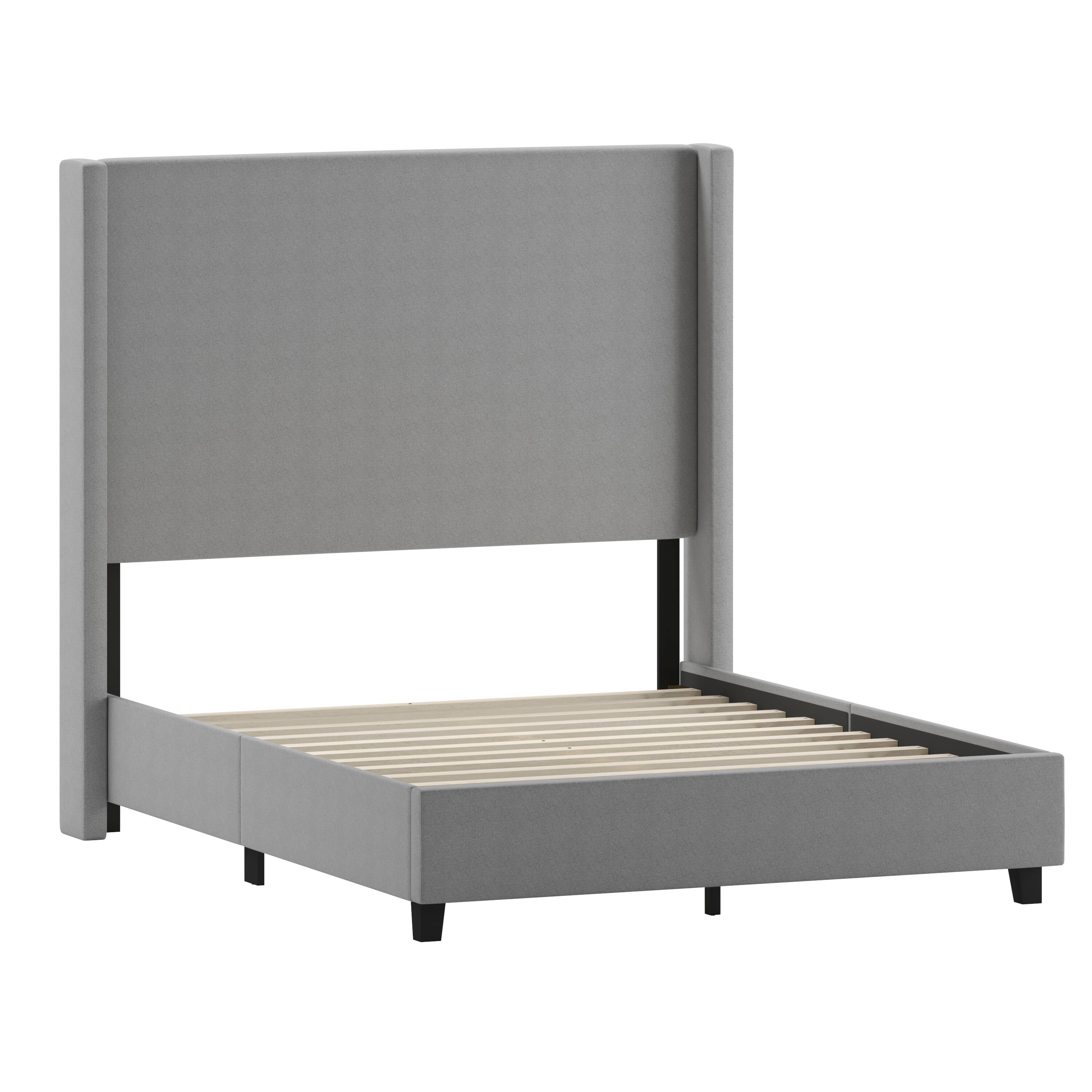 Alt View 1. Emma + Oliver - Nora upholstered Platform Bed with Plush Padded Wingback Headboard and Wood Support Slats - No Box Spring Needed - Gray.