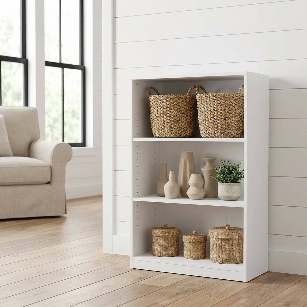 Alt View 3. FurniFact - White 3-Shelf Bookcase with Sturdy Construction and Modern Design - White.