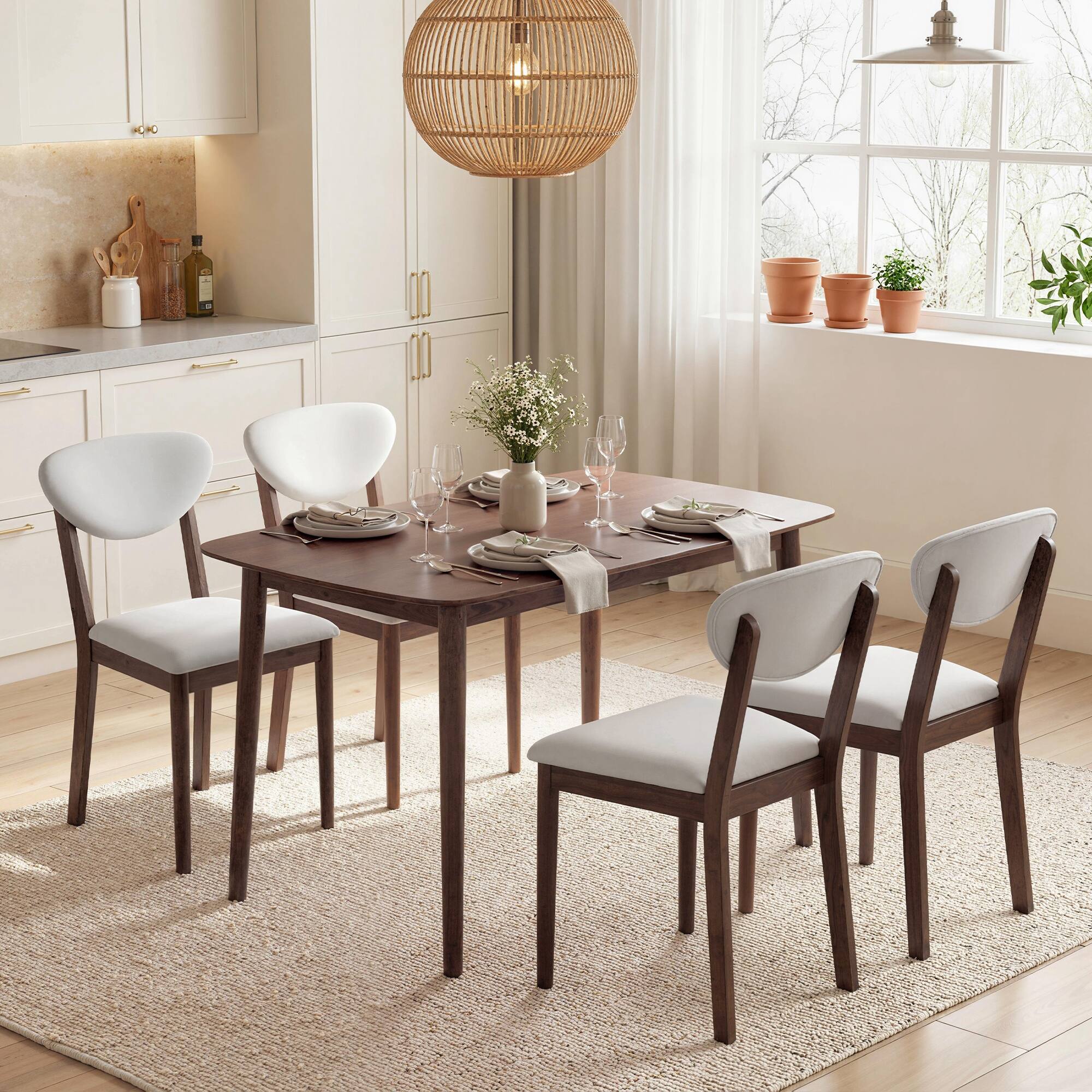 Alt View 1. Homcom - Dining Table Set for 4, Mid-Century Modern Kitchen Table and Chairs - Cream White.