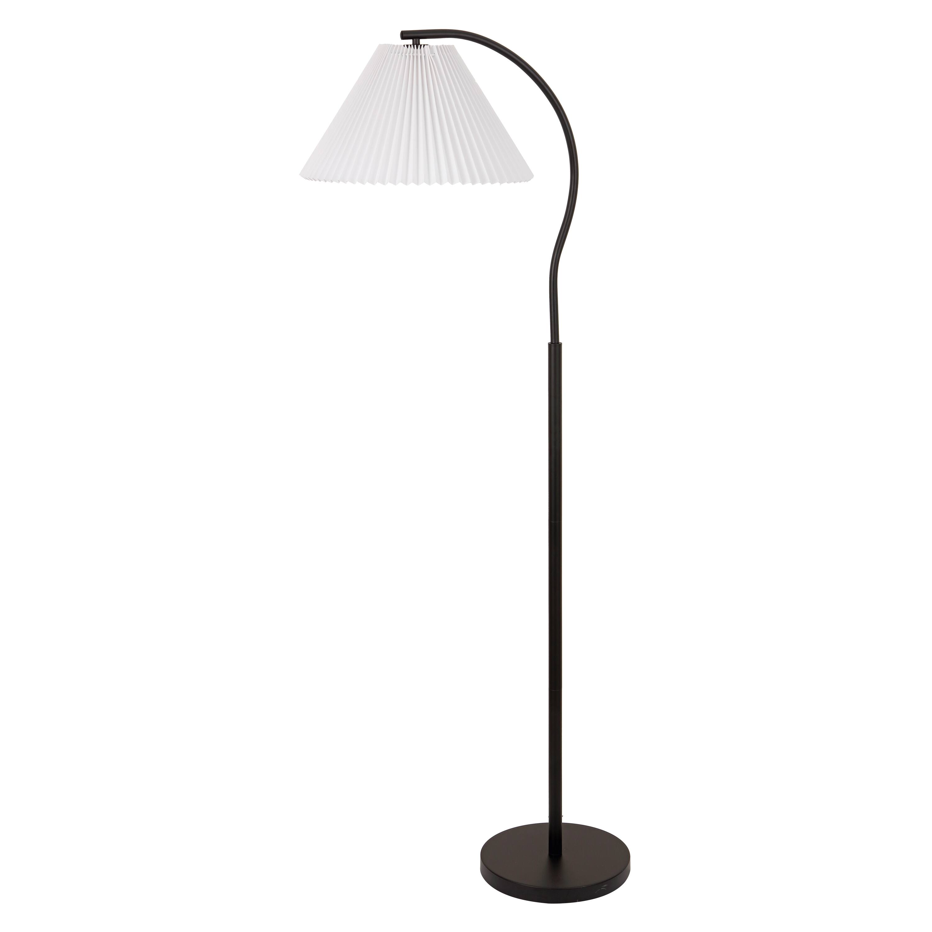 Alt View 6. Jonathan Y - Devon 60.5" Modern Glam Metal Arc LED Floor Lamp with Pleated Shade, Black/White - Black.