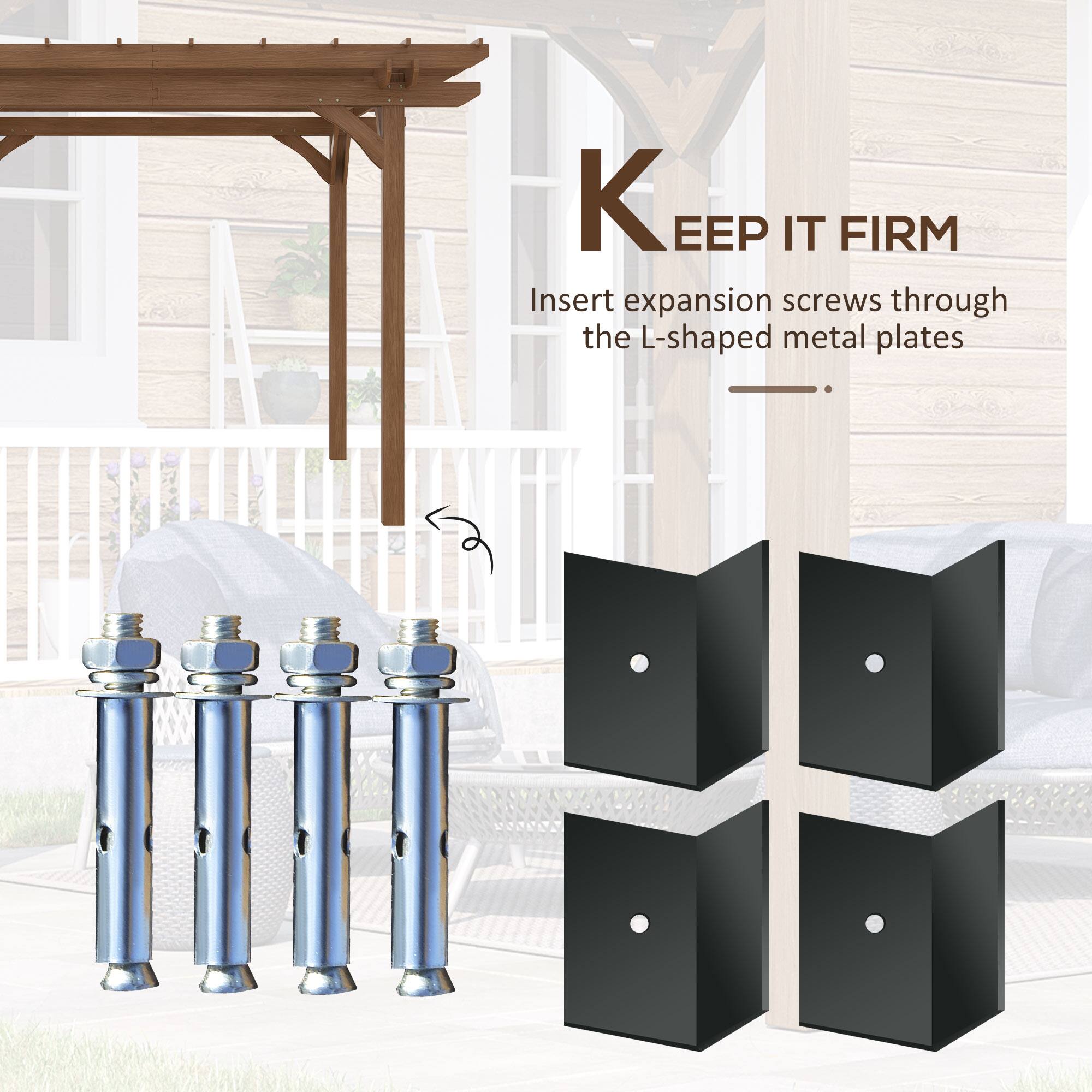 KEEP IT FIRM
Insert expansion screws through the L-shaped metal plates
