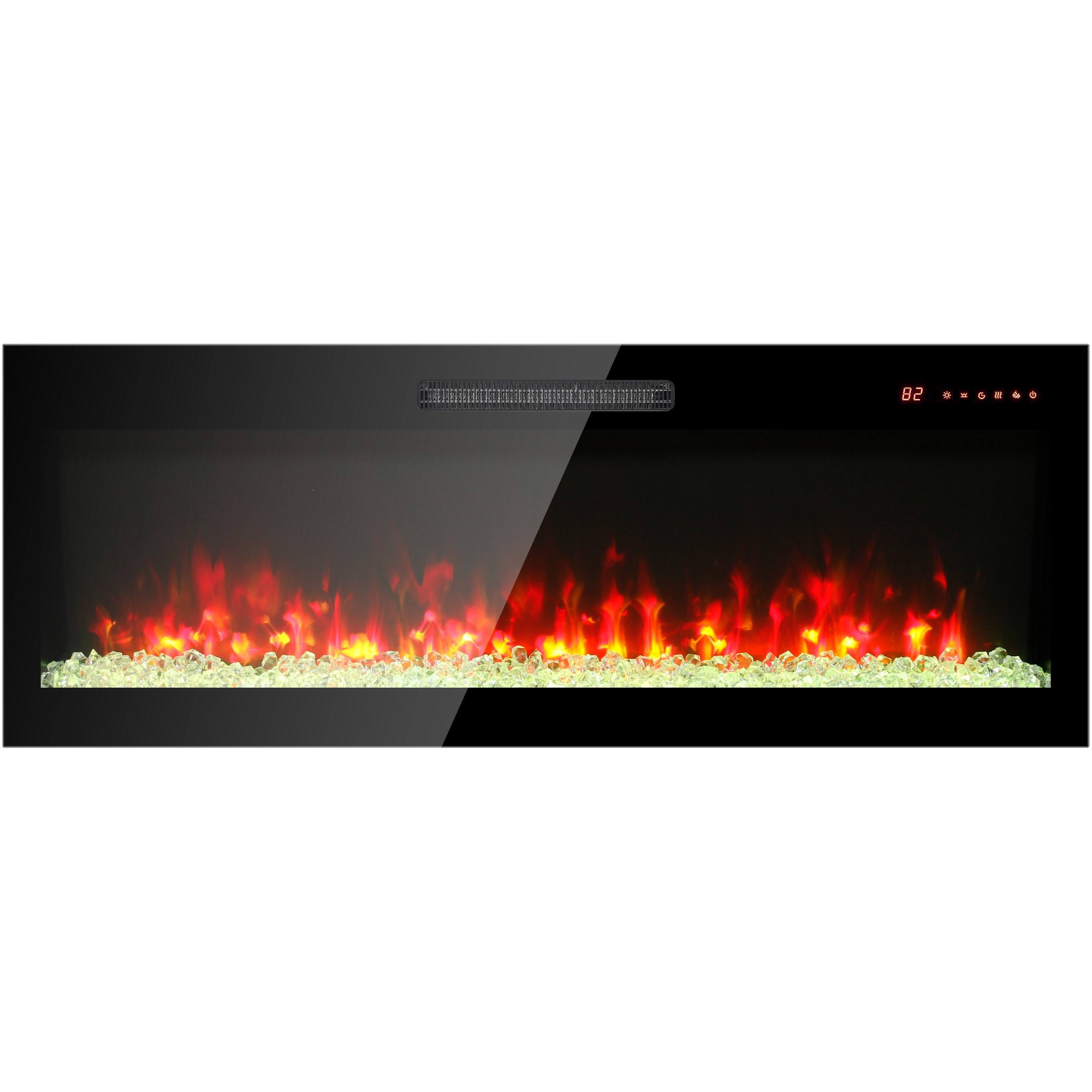Left. Mondawe - 60" Ultra-Thin Recessed & Wall-Mount Electric Fireplace with Multi-Color Flames - Black.
