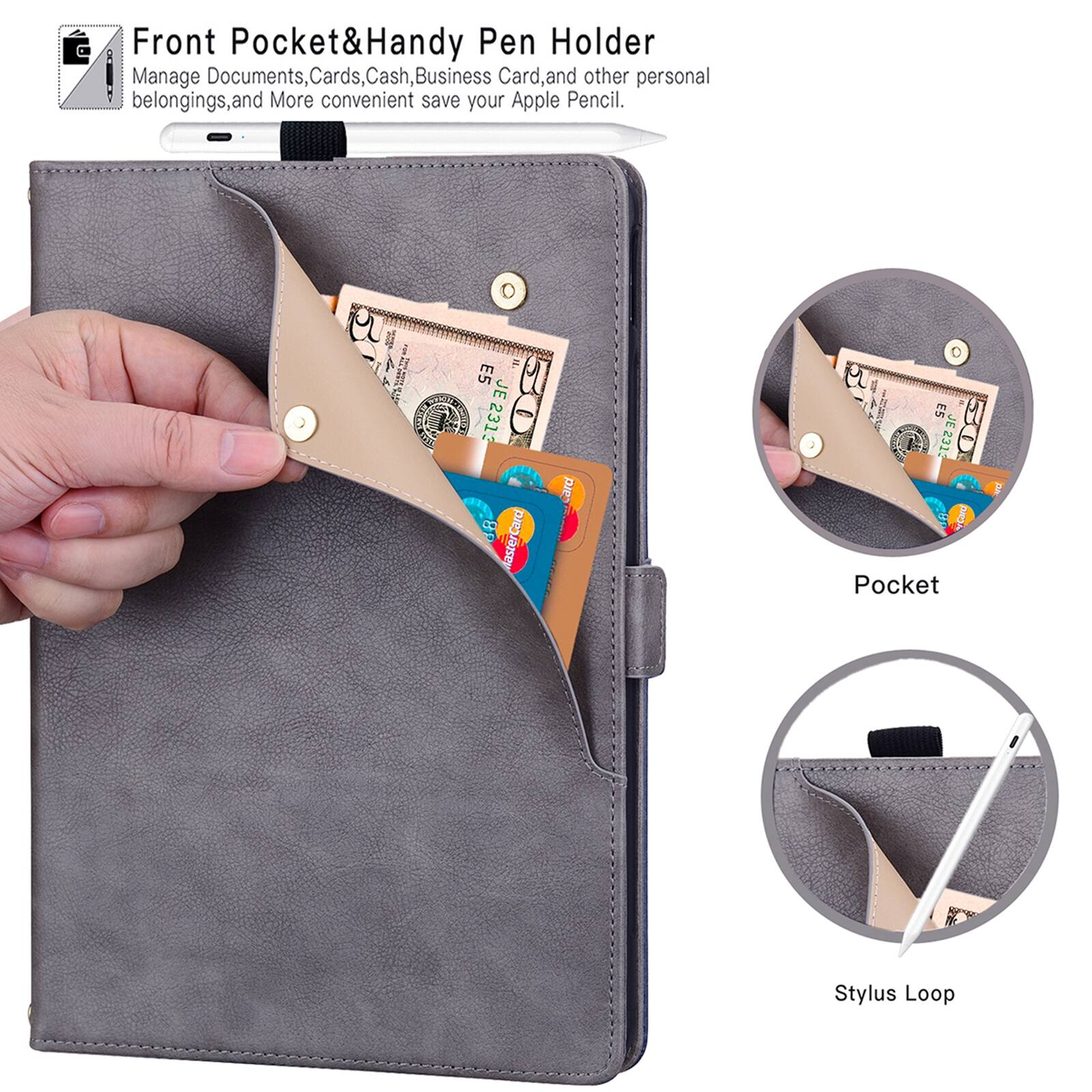Front Pocket & Handy Pen Holder

Manage Documents, Cards, Cash, Business Card, and other personal belongings, and More convenient save your Apple Pencil.

Pocket

Stylus Loop