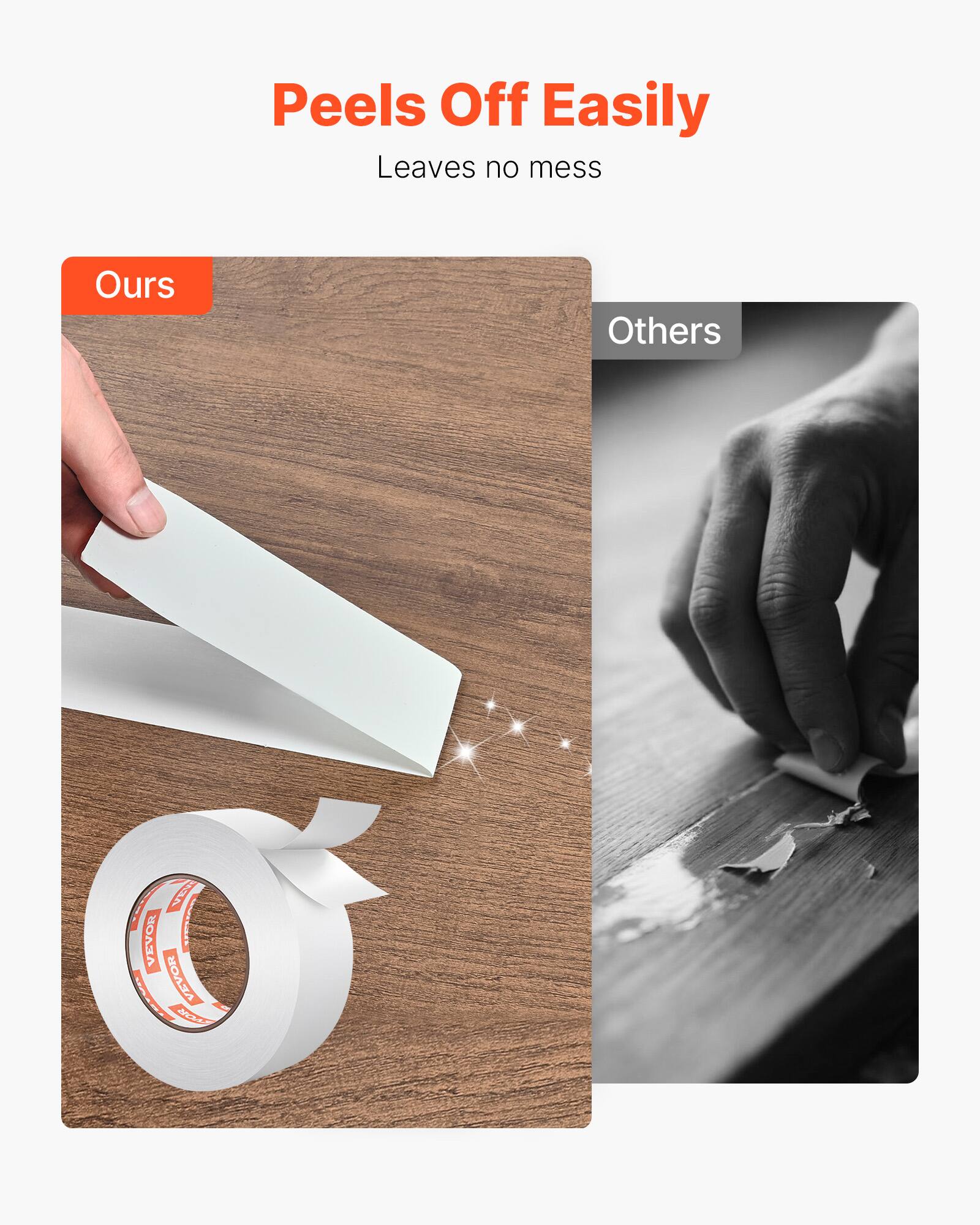 Peels Off Easily  
Leaves no mess  

Ours  
Others