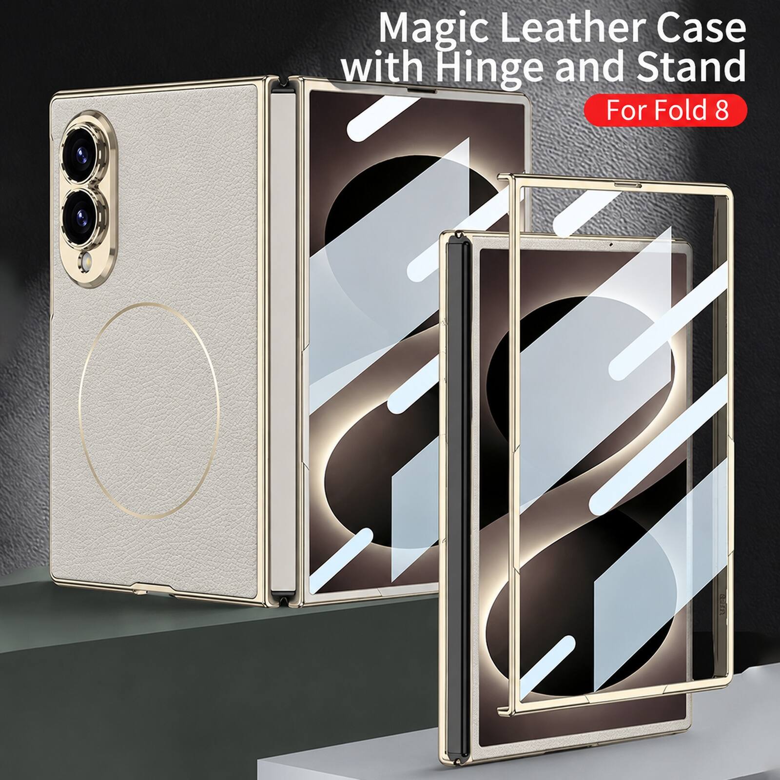 Magic Leather Case with Hinge and Stand  
For Fold 8