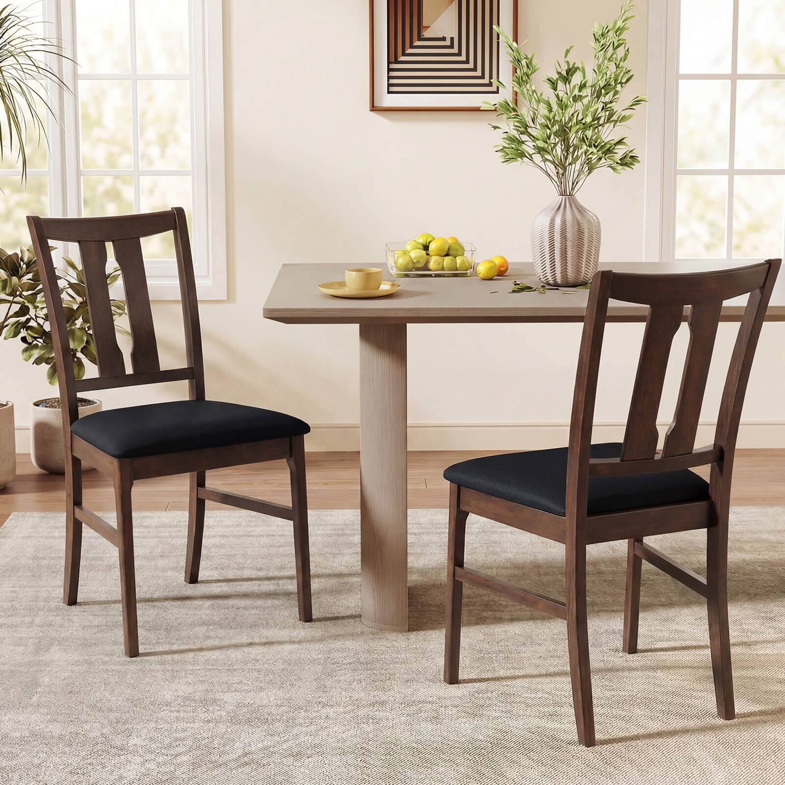 Alt View 3. Costway - Costway 2PCS Wooden Dining Chairs Fabric Upholstered Kitchen Chairs with High Curved Back - Walnut + Black.