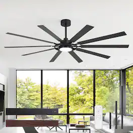 Breezary - 72-Inch 10-Blade LED Ceiling Fan DC Motor 3-Color Light Memory Reverse Timer Remote - Black and Walnut