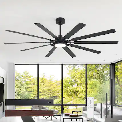 Front. Breezary - 72-Inch 10-Blade LED Ceiling Fan DC Motor 3-Color Light Memory Reverse Timer Remote - Black and Walnut.