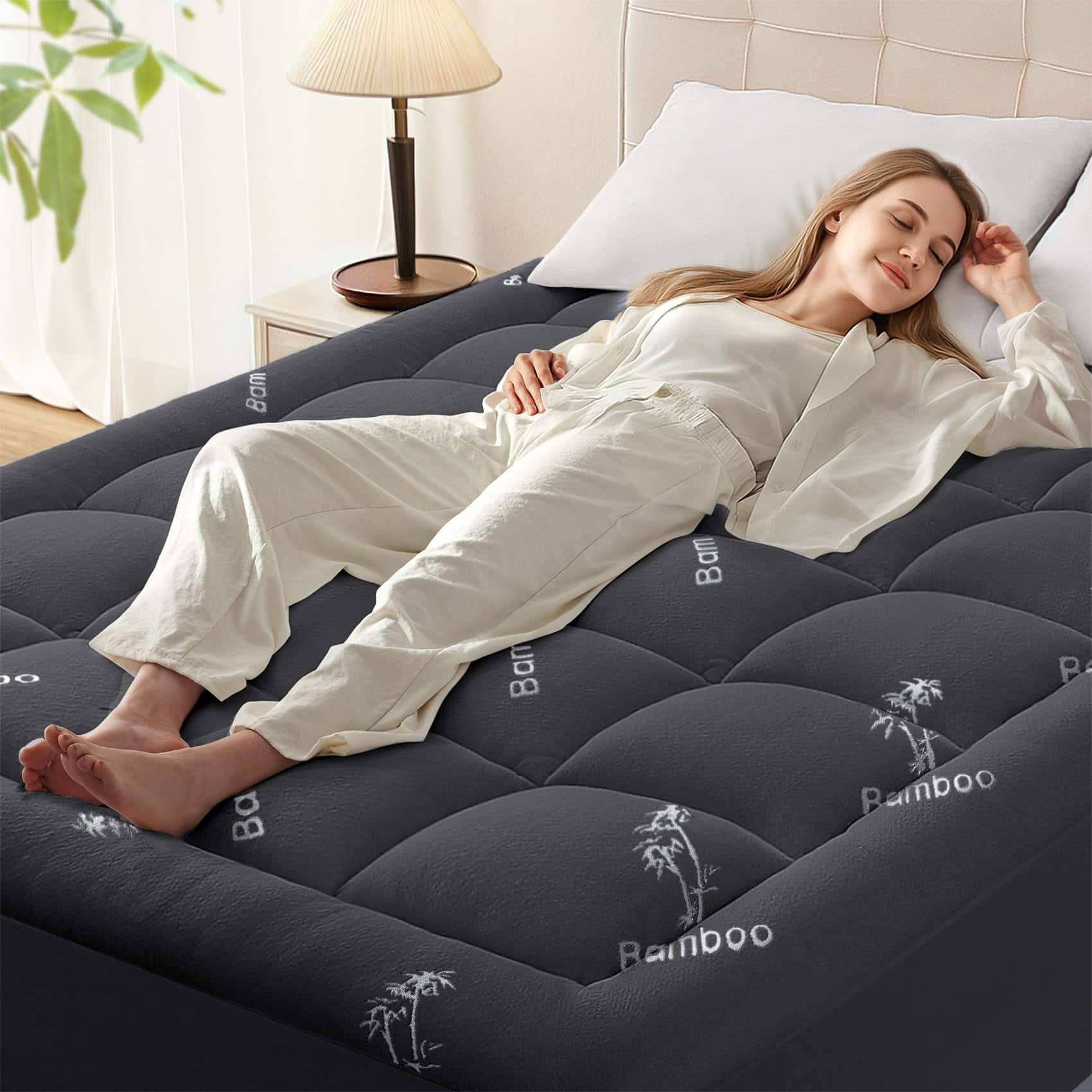 Comfort Essence - Queen Mattress Topper Memory Foam Rayon Derived From Pad For Hot Sleepers Pillow Top With Deep Pocket Inches - Dark Gray