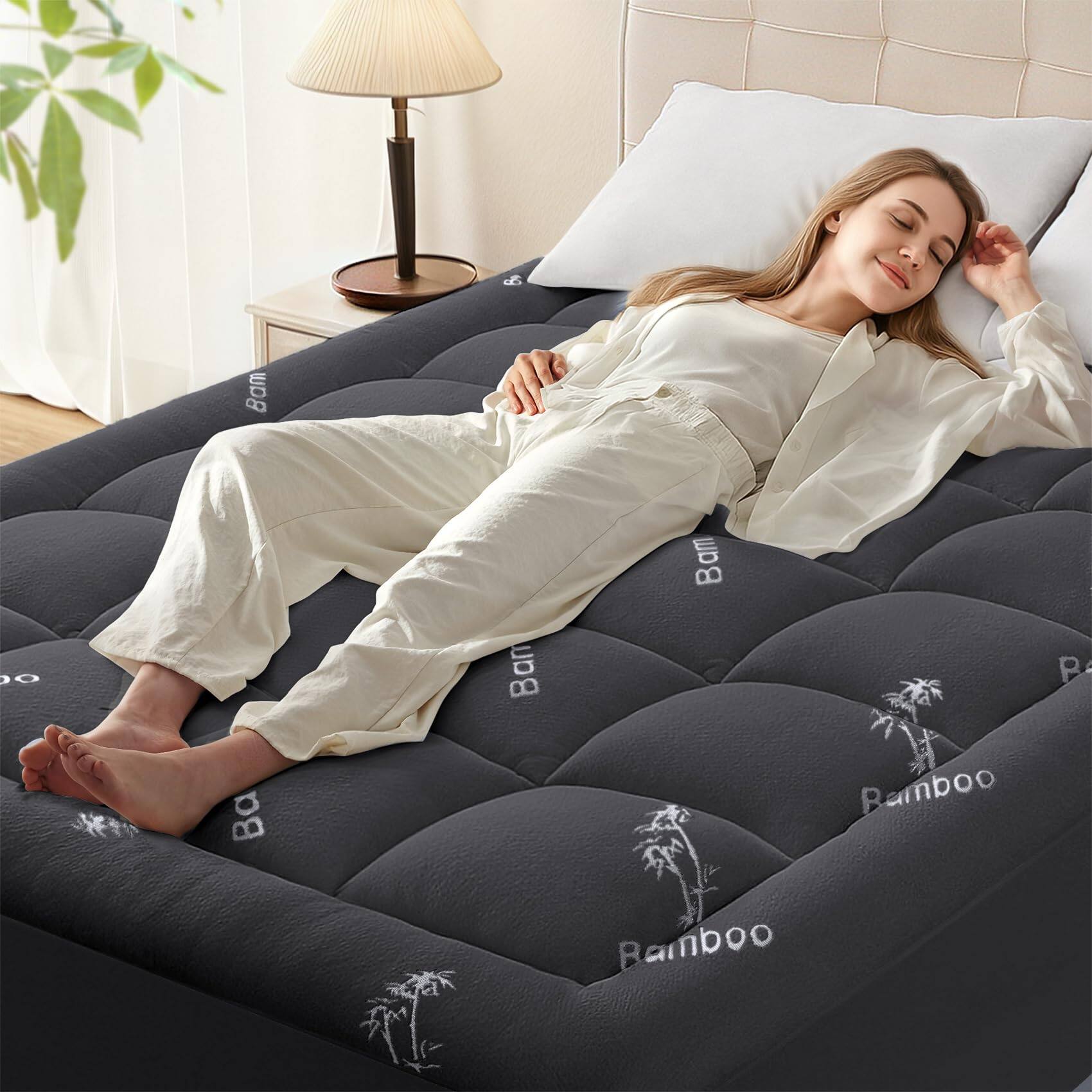 Comfort Essence - Queen Mattress Topper Memory Foam Rayon Derived From Pad For Hot Sleepers Pillow Top With Deep Pocket Inches - Dark Gray