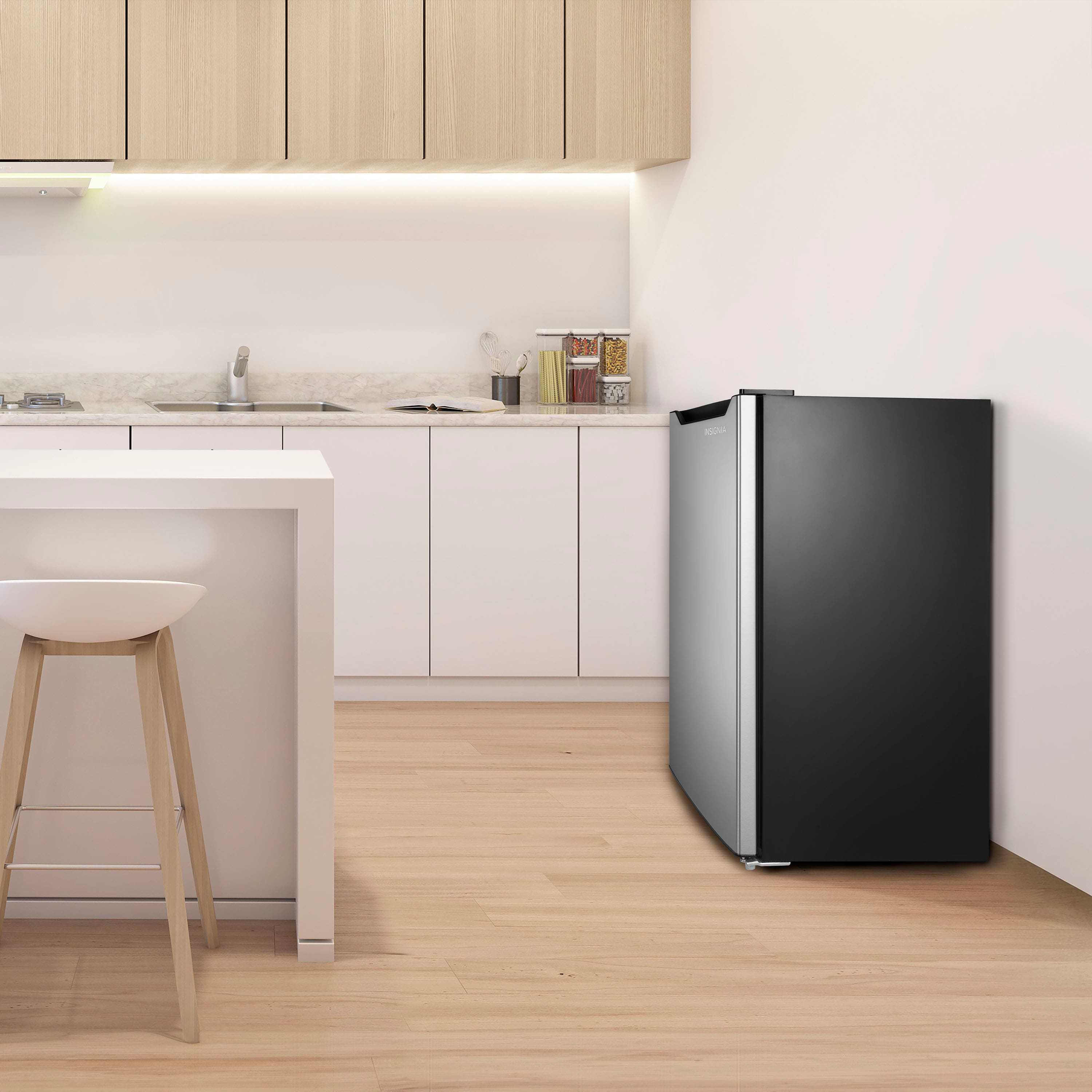 Alt View 10. Insignia™ - 4.4 Cu. Ft. Mini Fridge with Door Storage and ENERGY STAR Certification - Stainless Steel.