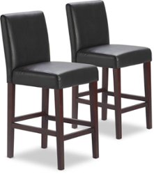 Serta - Liam 25.5" Leather Counter Wood Stool Set of 2 - Dark Brown - Front_Zoom