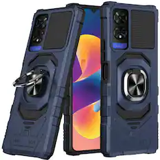 Front. Kitcheniva - Shockproof Dual Layer Magnetic Ring Stand Phone Case For TCL 50 XE 5G Dark Blue - Dark Blue.