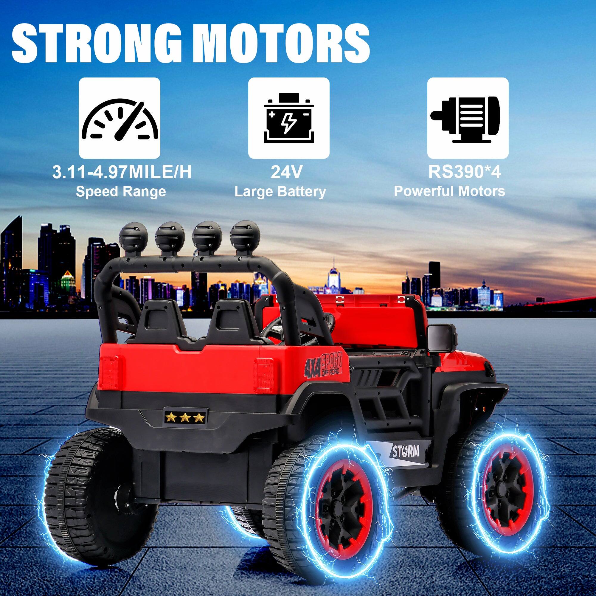 STRONG MOTORS

- 3.11-4.97 MILE/H Speed Range
- 24V Large Battery
- RS390*4 Powerful Motors