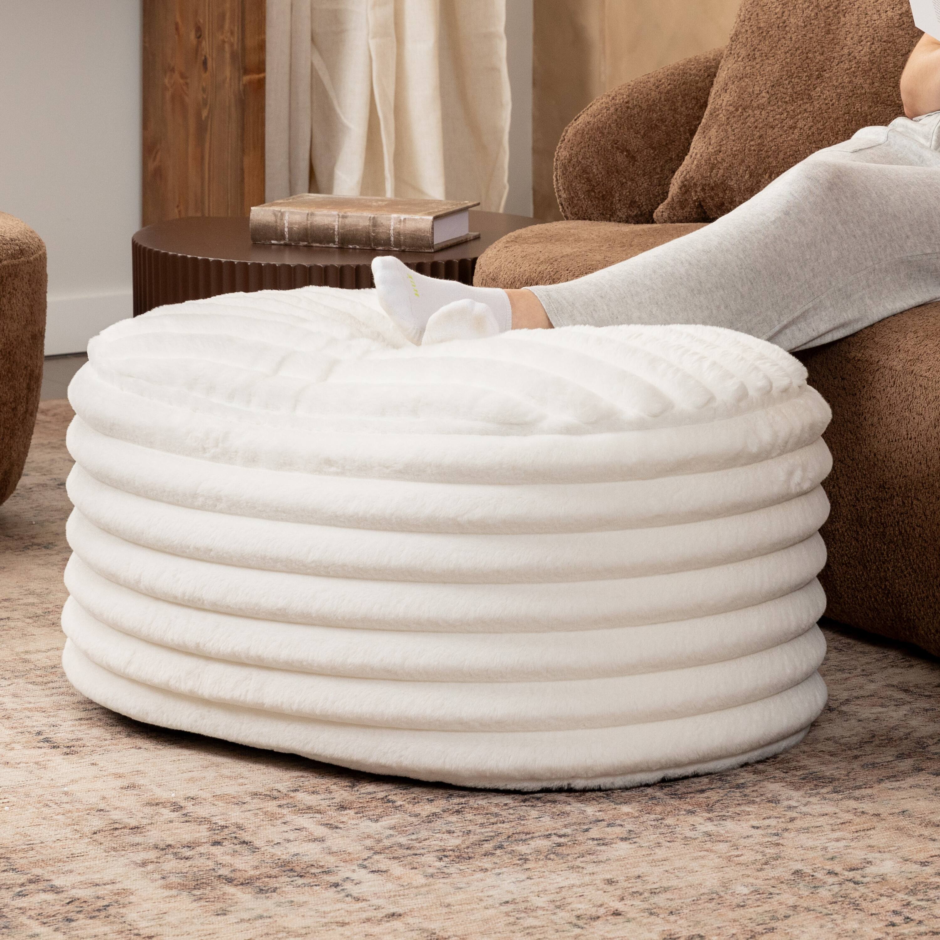Angle. Jaxx - Jaxx Paran Accent Pouf - Fluffy Faux Fur Ottoman for Modern Interior Design, Large, Ivory - Plush Fur Ivory.