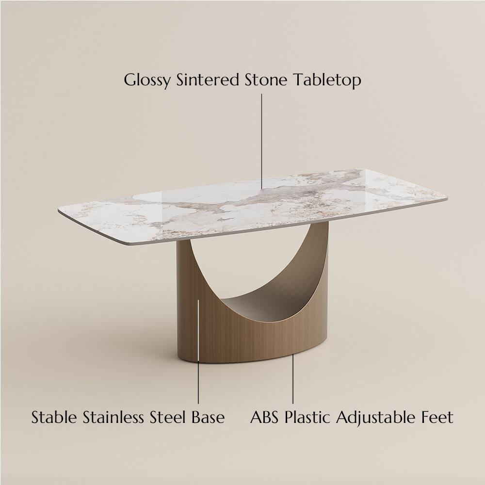 Glossy Sintered Stone Tabletop  
Stable Stainless Steel Base  
ABS Plastic Adjustable Feet