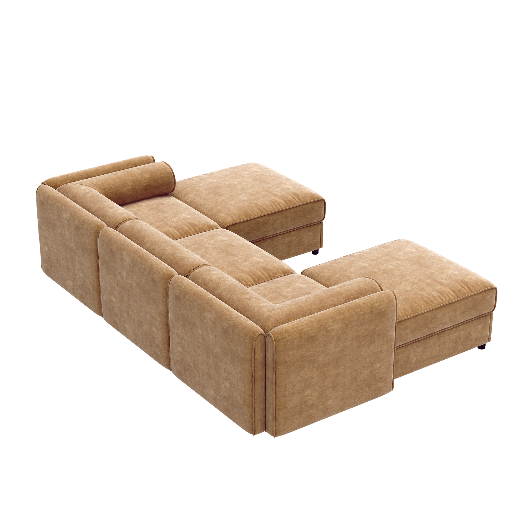 Alt View 8. LOVMOR - 3 Seater Chenille Couch U Shaped Storage Ottoman Cylindrical Support For Living Room Den Plush Cozy Home TV XL - Camel.