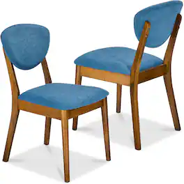 Best Choice Products - 2-Piece Mid-Century Modern Wood & Upholstered Dining Chair Set - Walnut/Ocean Blue