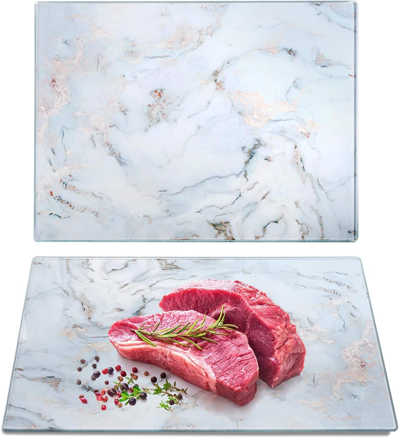 PARKER SLATER - Set of 2 Glass Cutting Boards 16x12 – Marble Pattern, Non-Slip, Dishwasher Safe