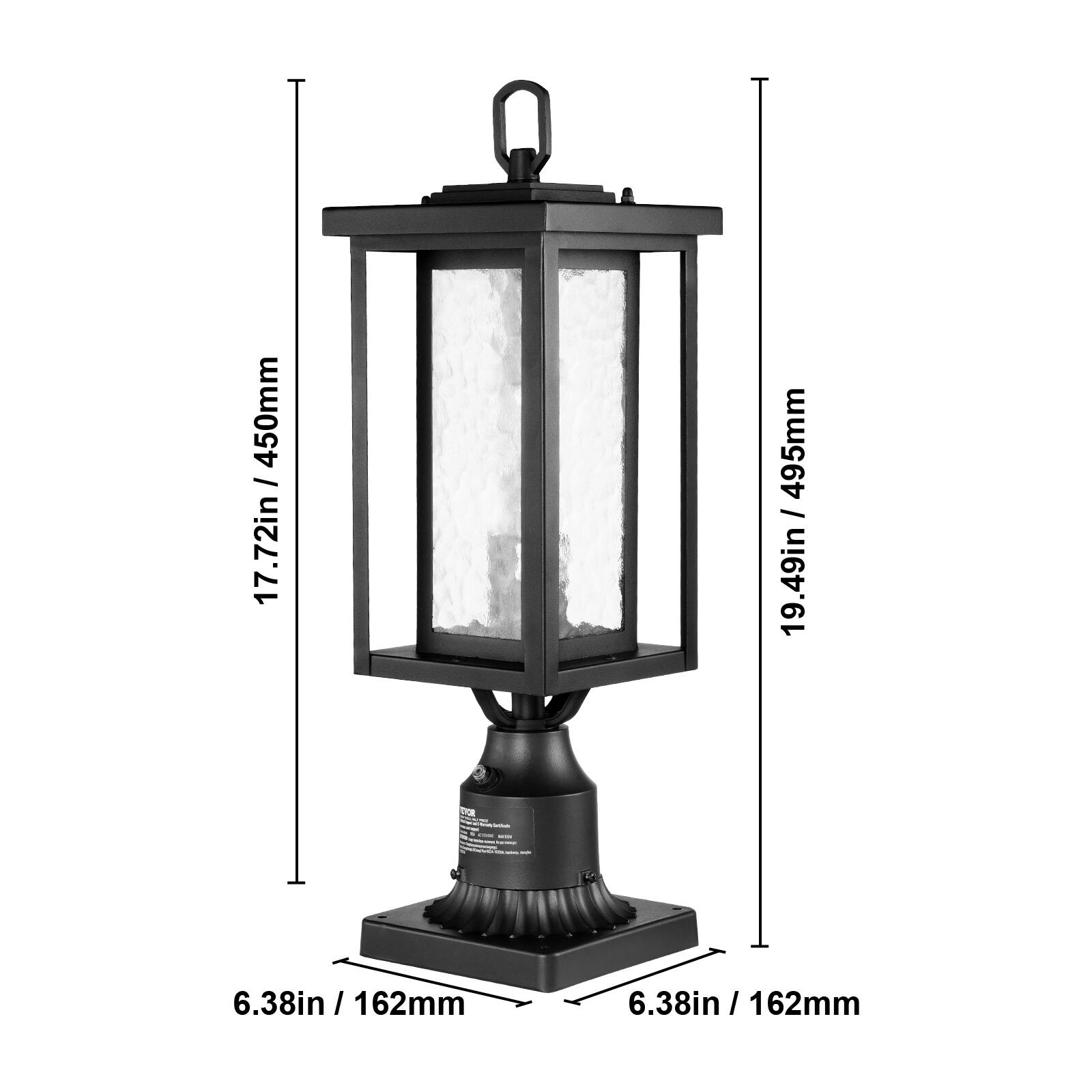 450mm / 17.72in  
495mm / 19.49in  
6.38in / 162mm  
6.38in / 162mm