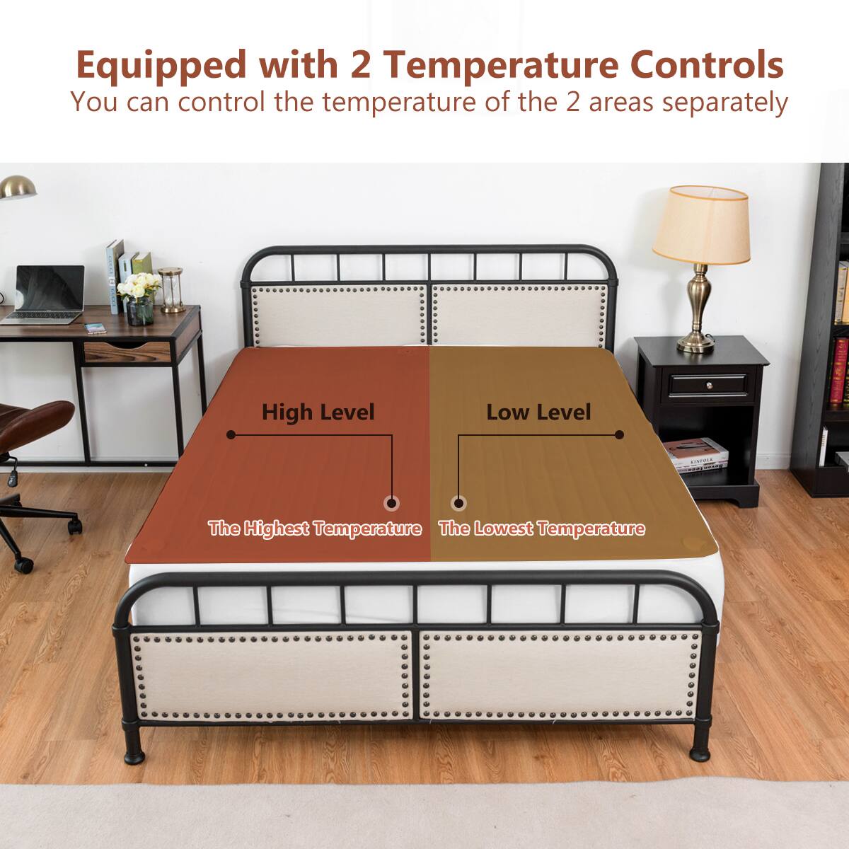Equipped with 2 Temperature Controls, you can control the temperature of the 2 areas separately. The Highest Temperature is on the left side, while the Lowest Temperature is on the right side.