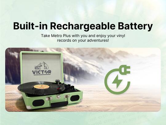 Built-in Rechargeable Battery  
Take Metro Plus with you and enjoy your vinyl records on your adventures!  
VICTOR FF