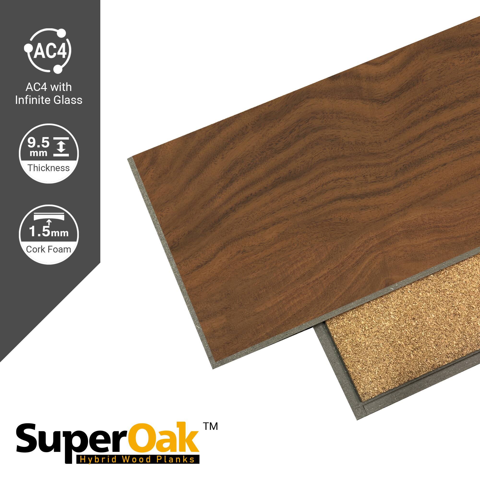 AC4 with Infinite Glass  
9.5 mm Thickness  
1.5 mm Cork Foam  
SuperOak™ Hybrid Wood Planks