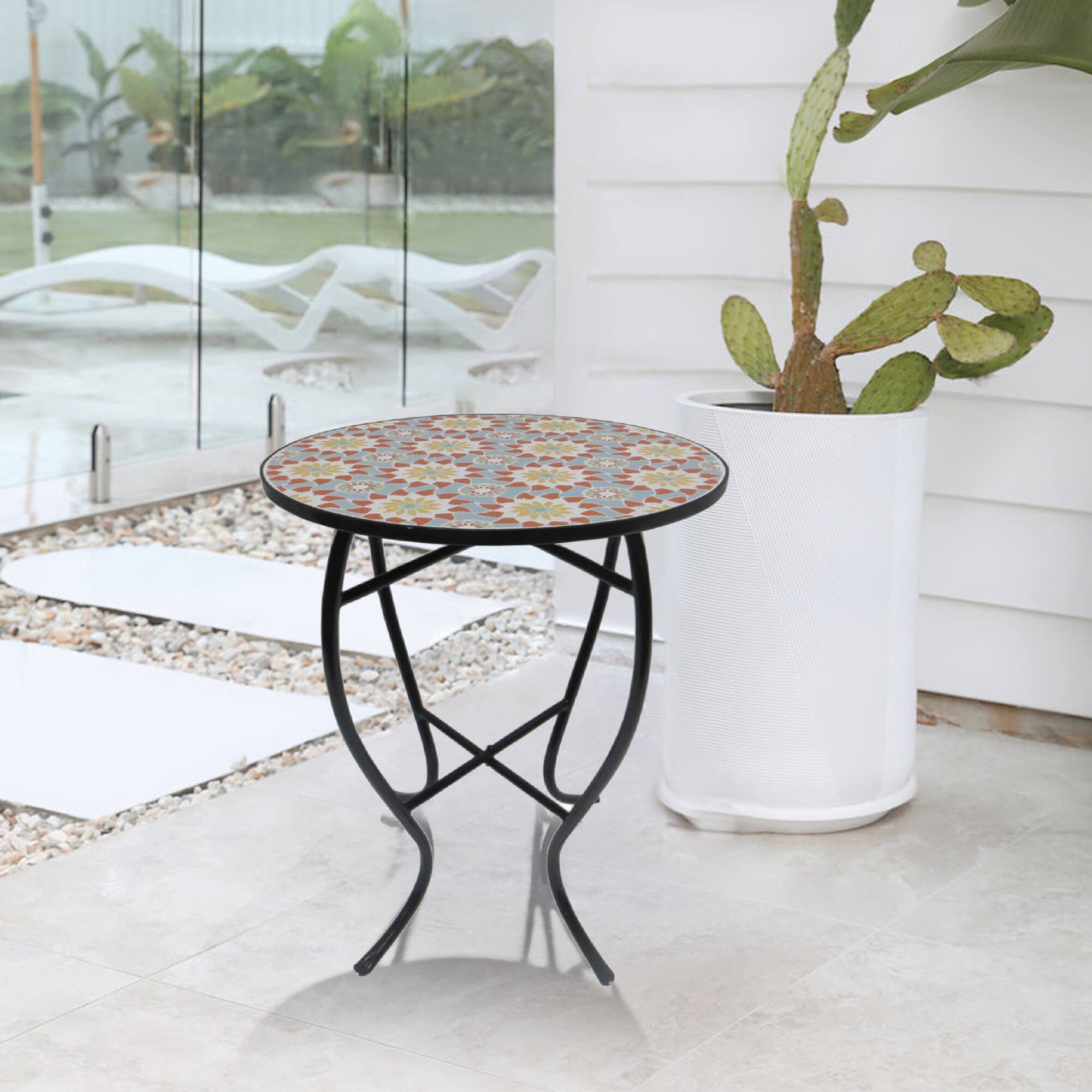 Alt View 1. Jiallo - Mosaic Art Collection Floral Accent Table - Multi colors.
